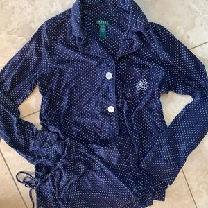 Polo Ralph Lauren Navy White Polka Dot Pajama Set